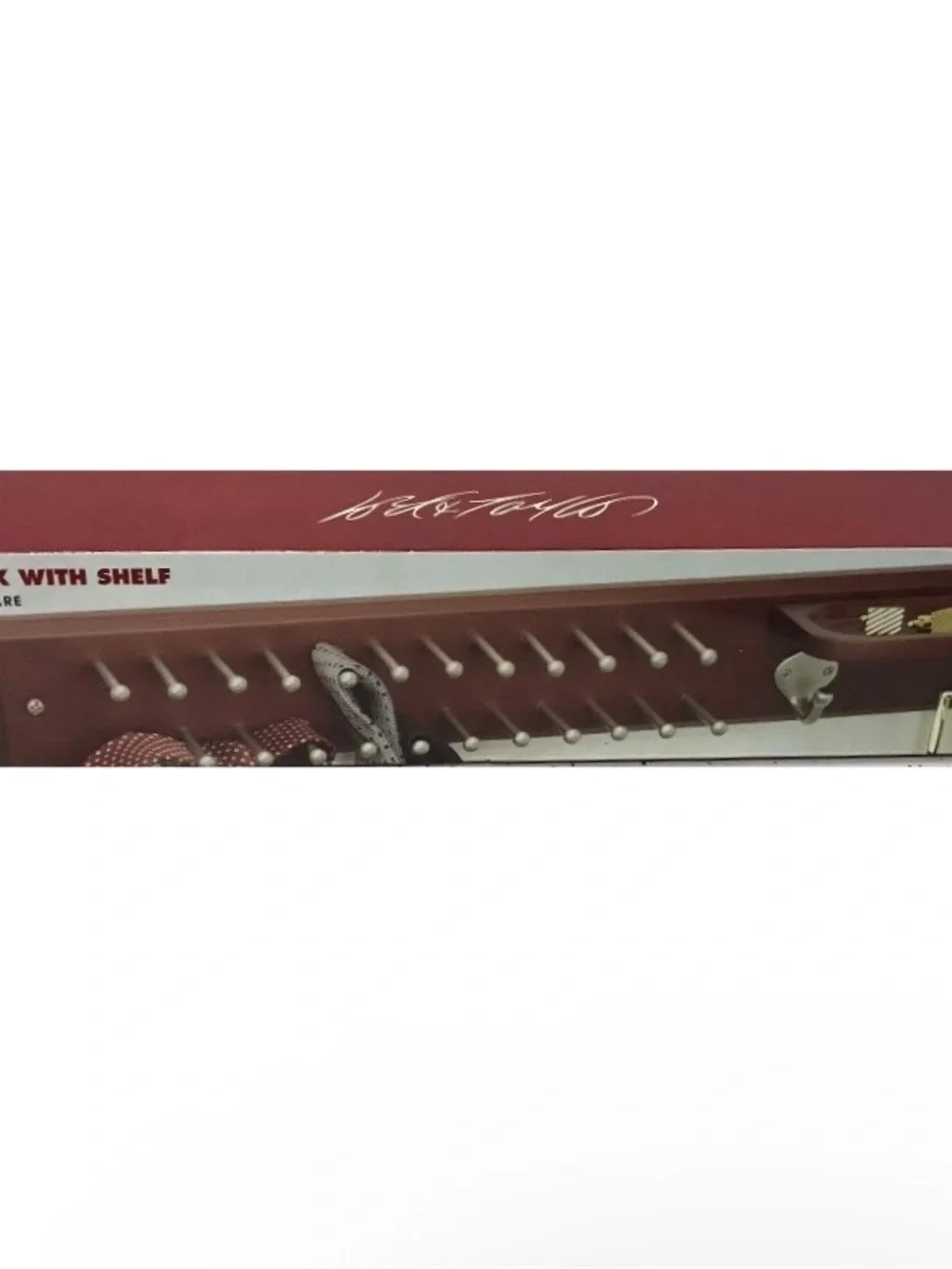 Vintage Lord & Taylor Wooden Wall Mount Tie/Belt Rack with Valet Ledge